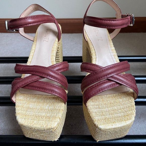 SCHUTZ Shoes - SCHUTZ Women Keefa Raffia Block Heel Sandals - NEW NWOB